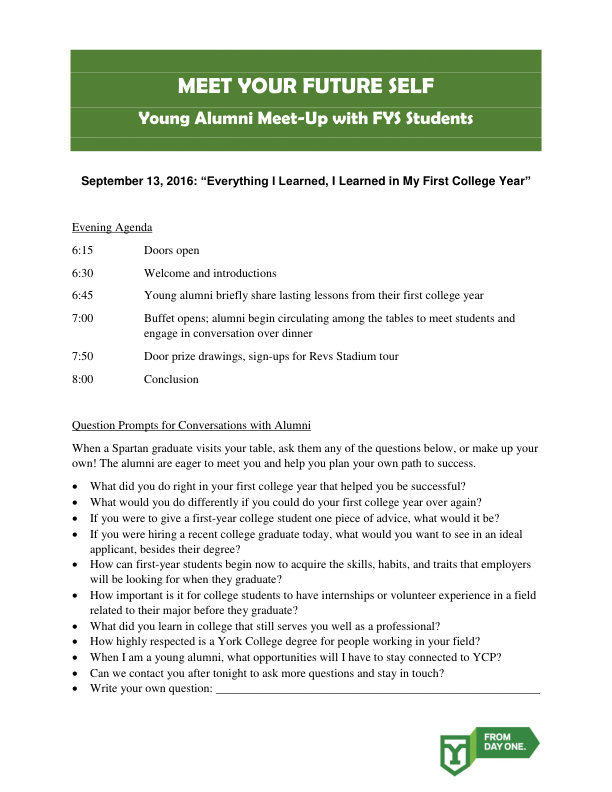First page of Event Agenda and Conversation Prompts